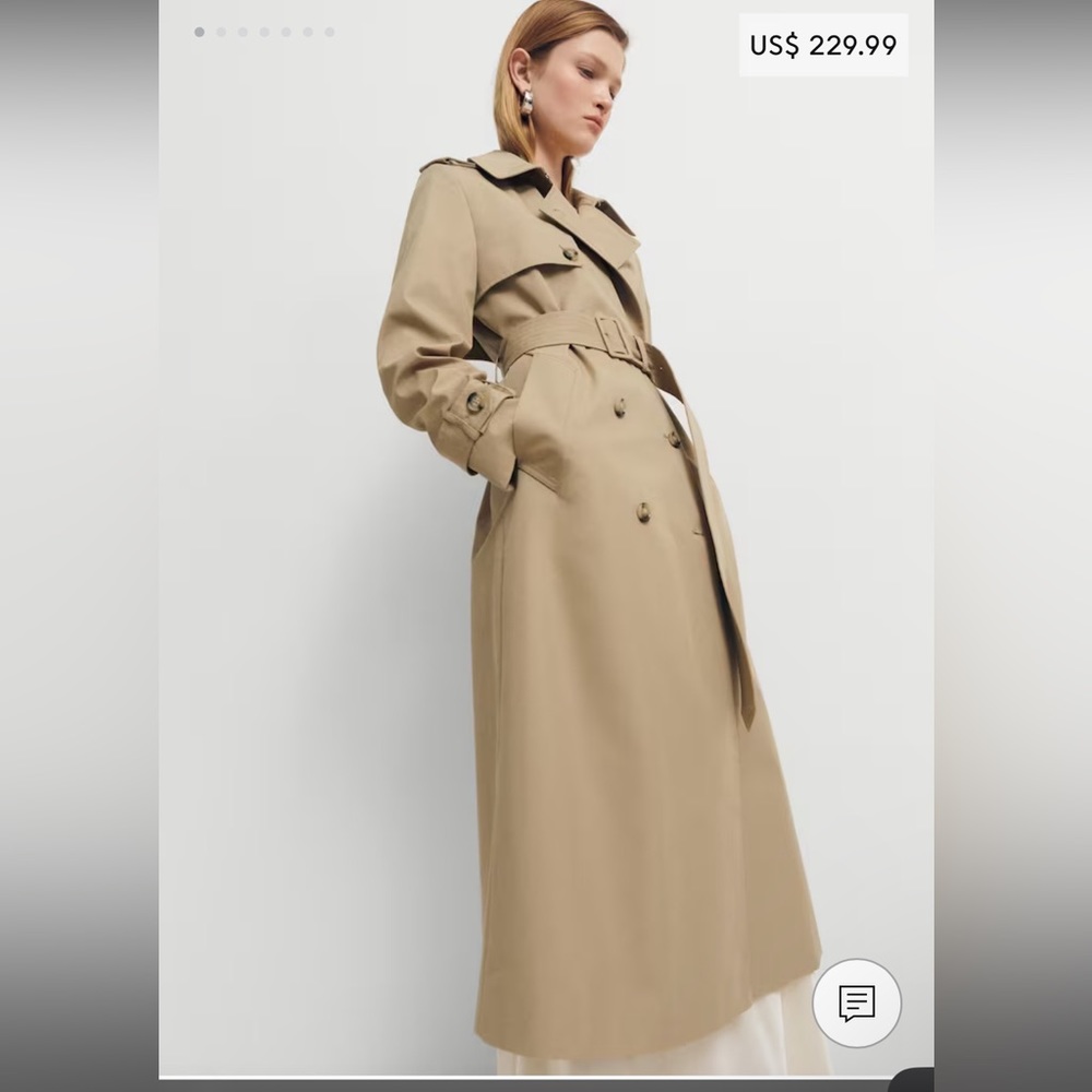 Mango Double-Breasted Cotton Trench Coat